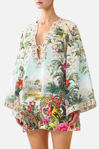 CAMILLA | LA BELLE BOTANIQUE DEEP V NECK HARDWARE SHORT KAFTAN