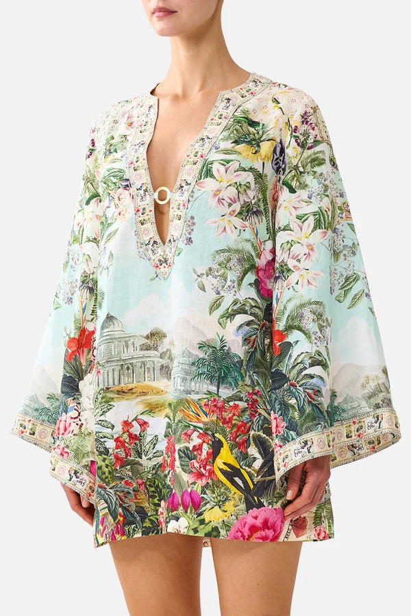 CAMILLA | LA BELLE BOTANIQUE DEEP V NECK HARDWARE SHORT KAFTAN
