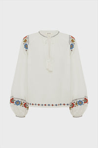 Boteh | Castela Embroidered Smock Blouse - Natural White