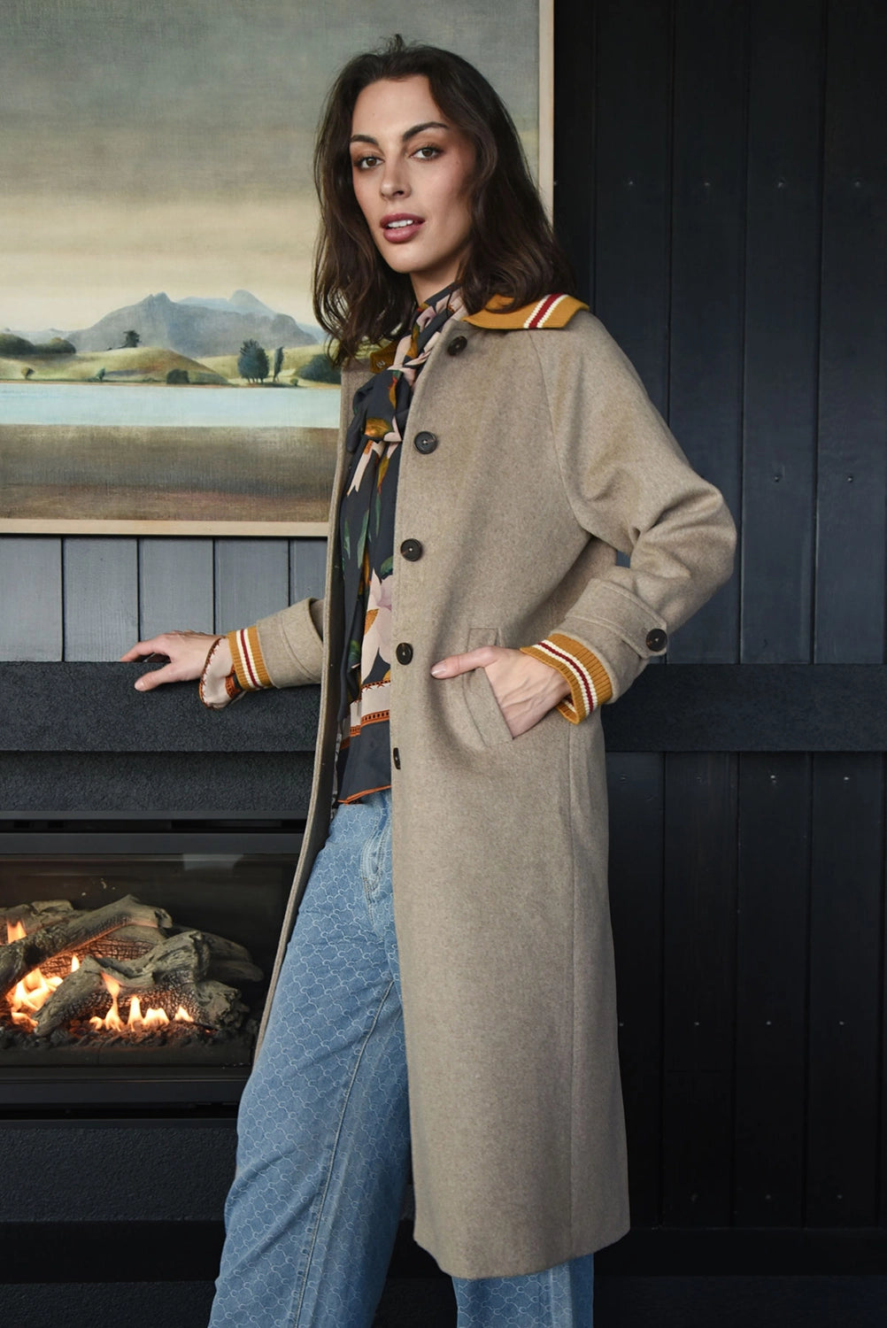 COOPER | COLLAR UP COAT - OATMEAL