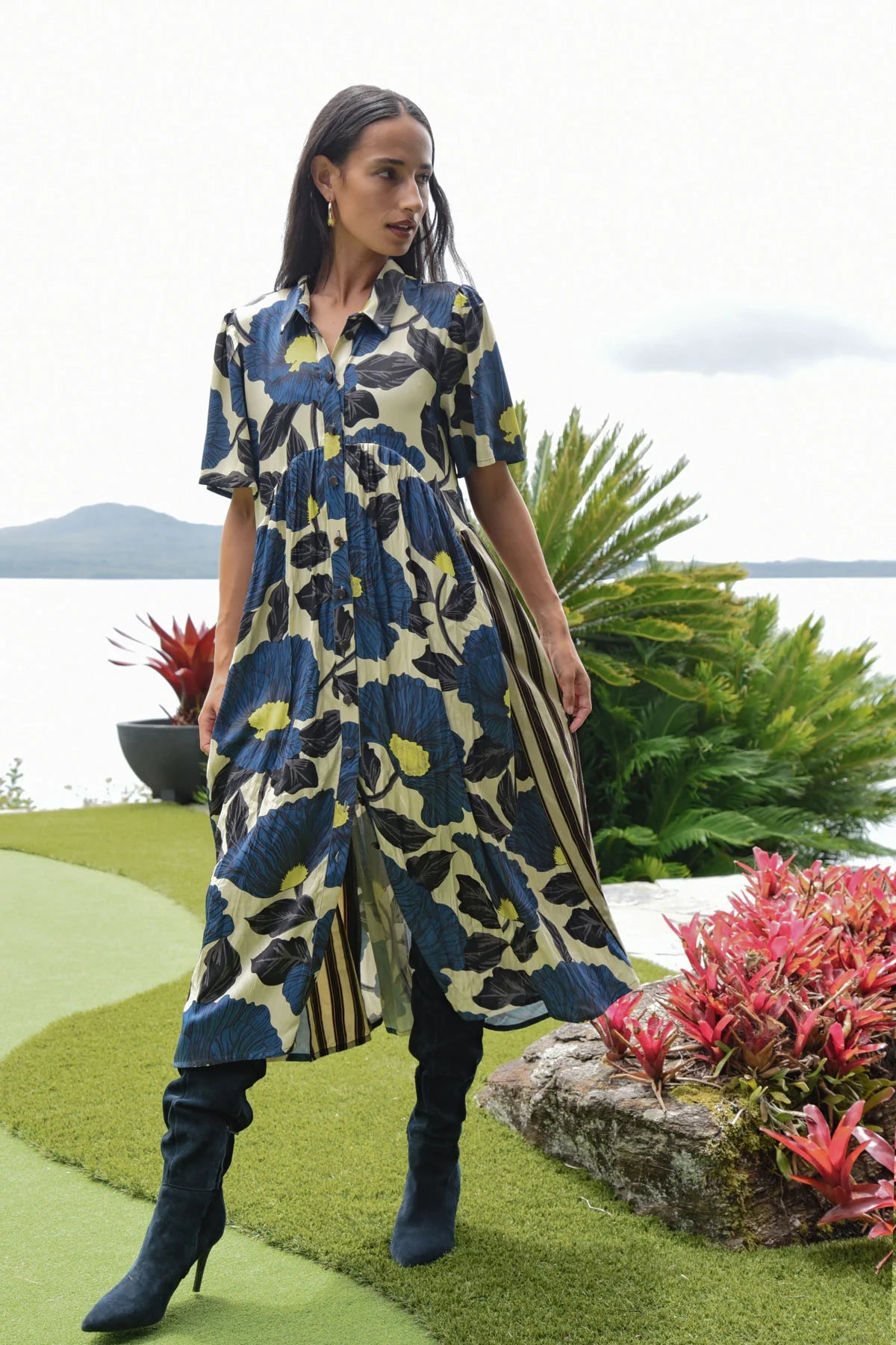 COOPER | MADE FOR EACH OTHER DRESS - LIME/BLUE FLORAL