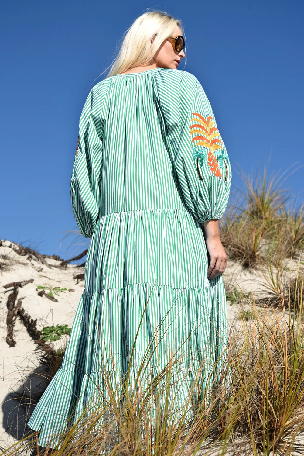 COOPER | SPEAKING VOLUMES DRESS - GREEN STRIPE