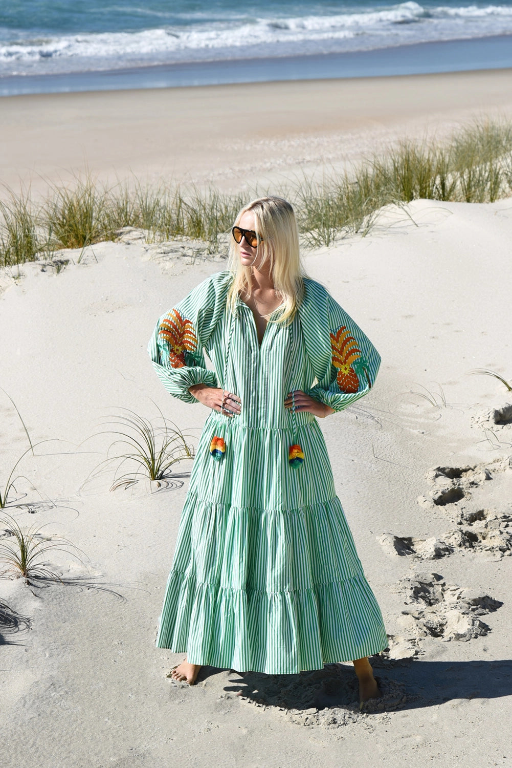 COOPER | SPEAKING VOLUMES DRESS - GREEN STRIPE