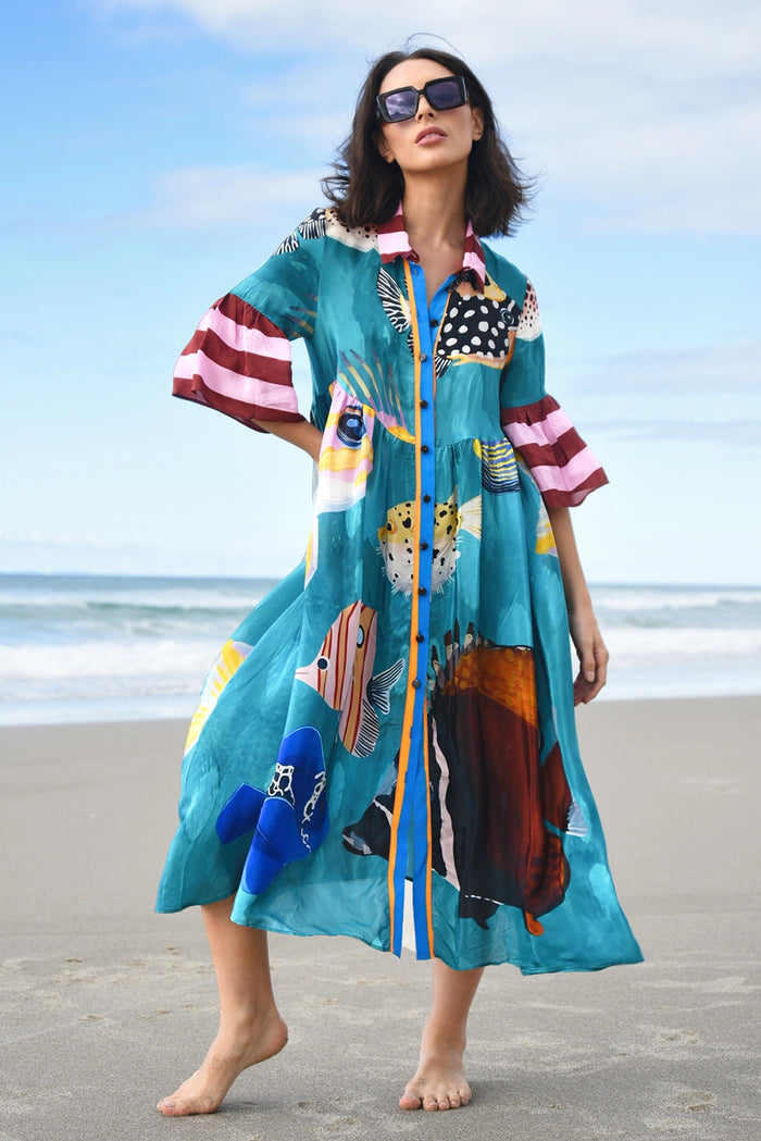COOPER | WORLDS AWAY DRESS - MULTI FISH