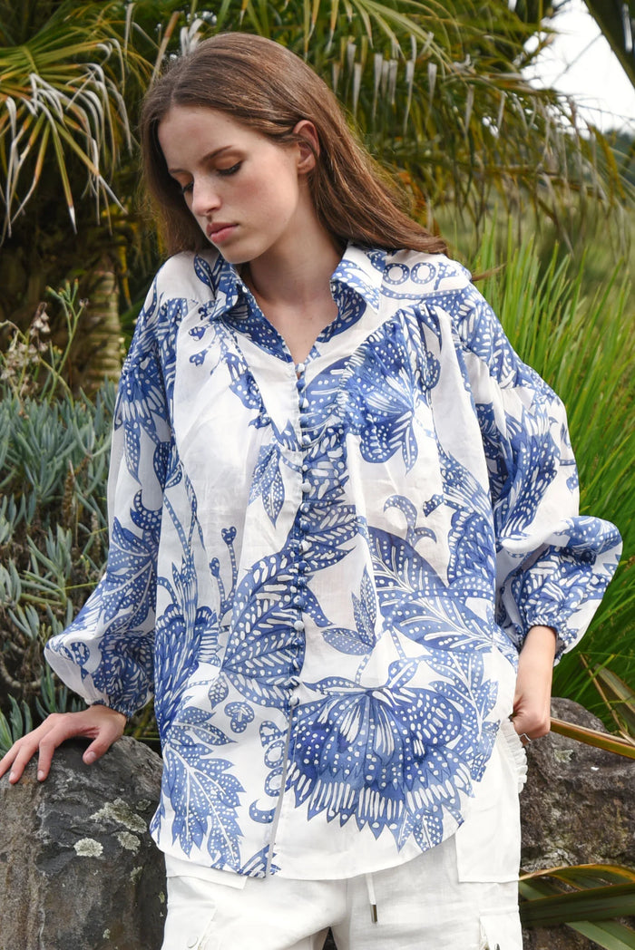 COOP | BELLE OF THE BILLOW BLOUSE - BLUE & WHITE