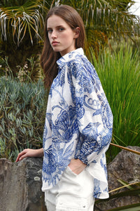 COOP | BELLE OF THE BILLOW BLOUSE - BLUE & WHITE