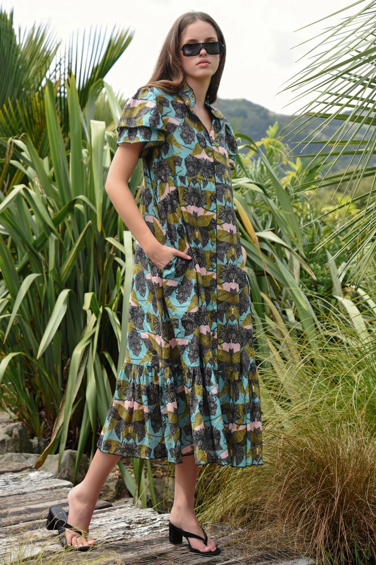 COOP | NEW LEAF ON LIFE DRESS - BLUE & OLIVE