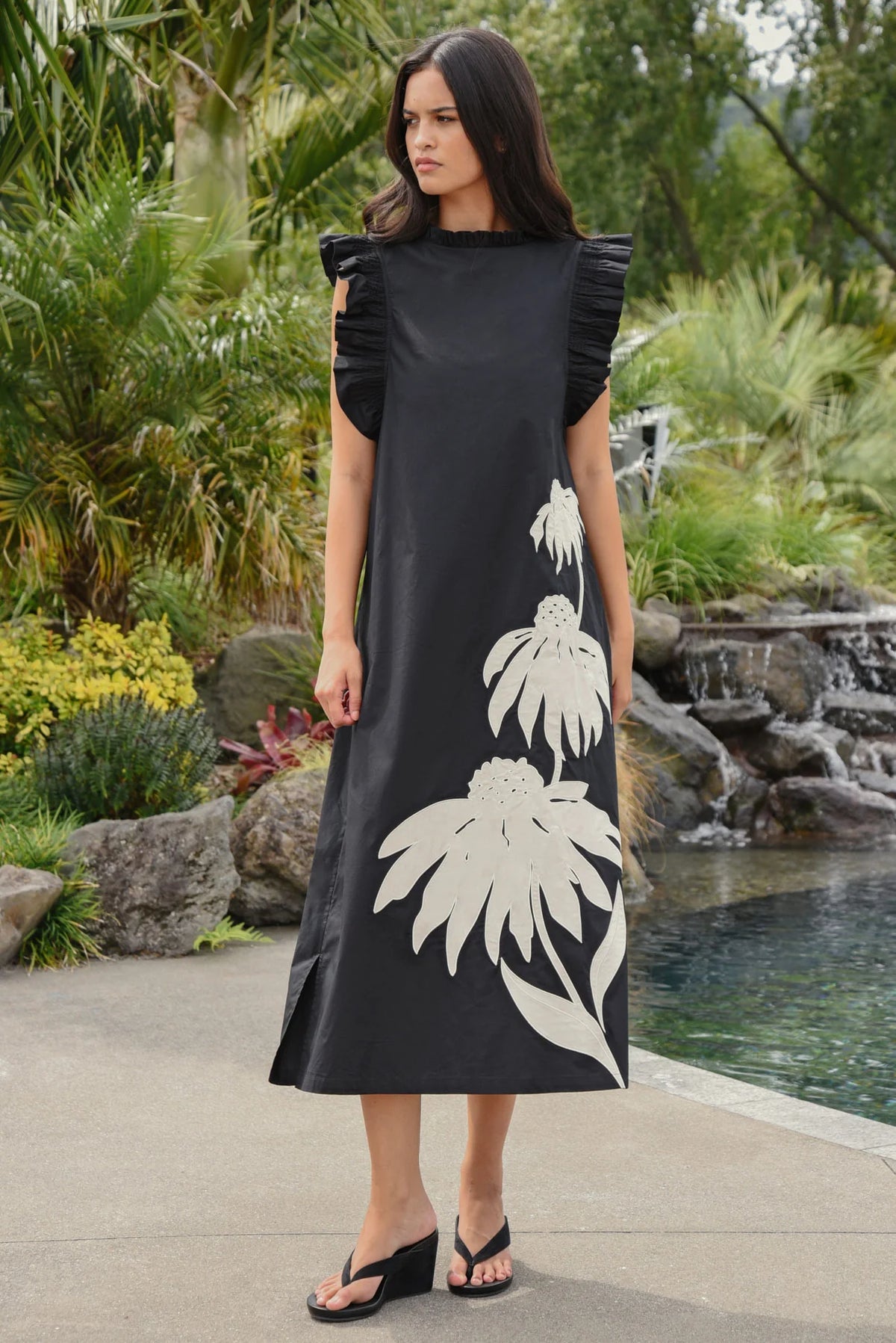 COOP | THREE-MENDOUS BLOOMS DRESS - BLACK & CREAM