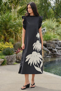 COOP | THREE-MENDOUS BLOOMS DRESS - BLACK & CREAM