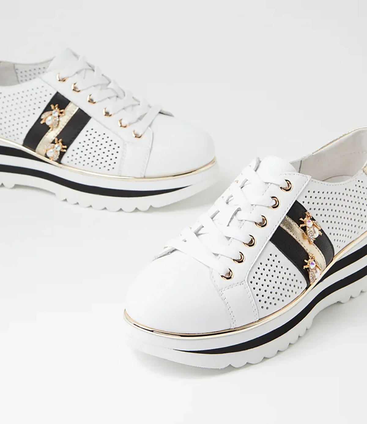 Django & Juliette | Eaglesy White Black Multi Flat Lace Ups