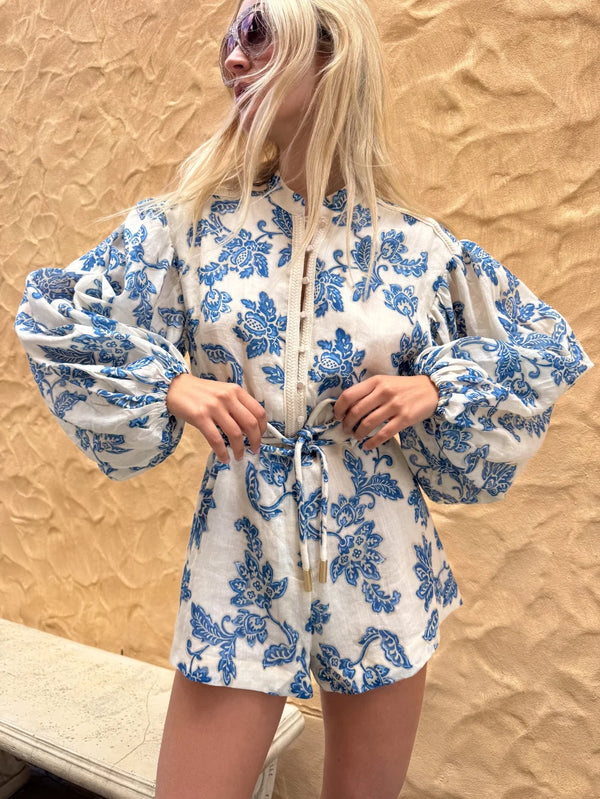 KIVARI | Bluebell Playsuit - Blue Ecru