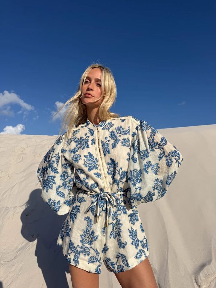 KIVARI | Bluebell Playsuit - Blue Ecru