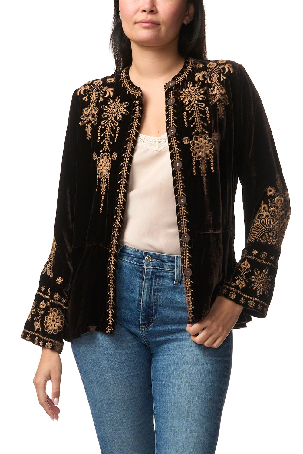 JOHNNY WAS | VELVET PEPLUM JACKET - CHOCOLATE J44325-O