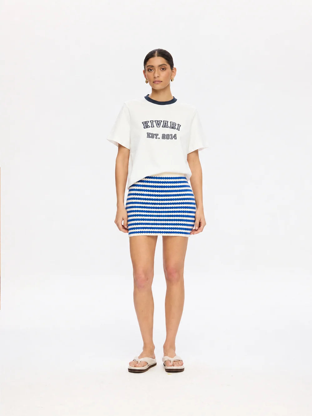KIVARI | Corinne Knit Mini Skirt - Blue Stripe