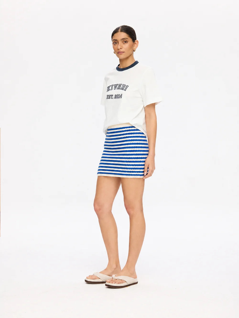 KIVARI | Corinne Knit Mini Skirt - Blue Stripe