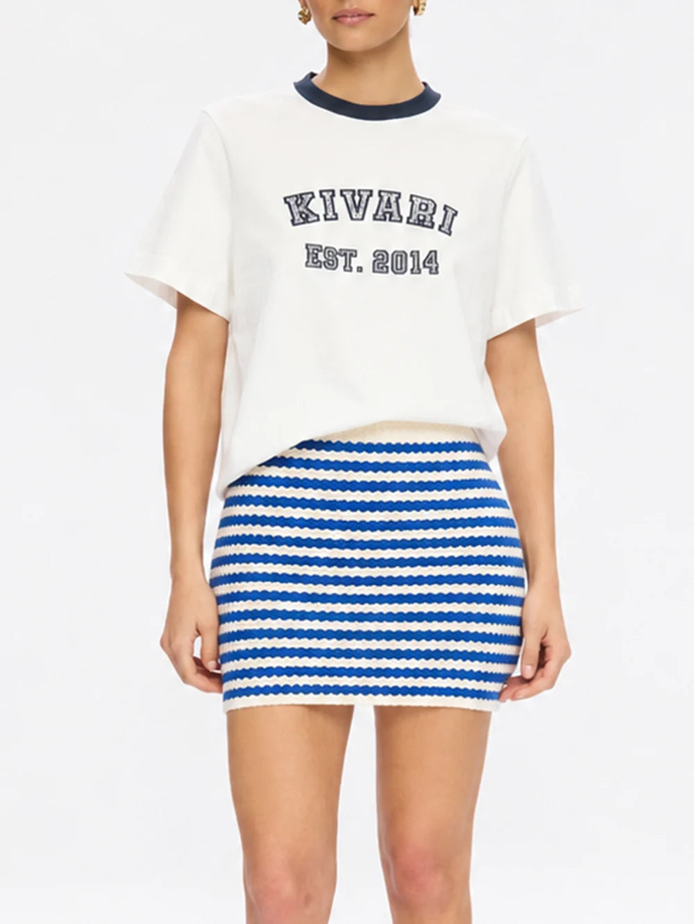 KIVARI | Corinne Knit Mini Skirt - Blue Stripe