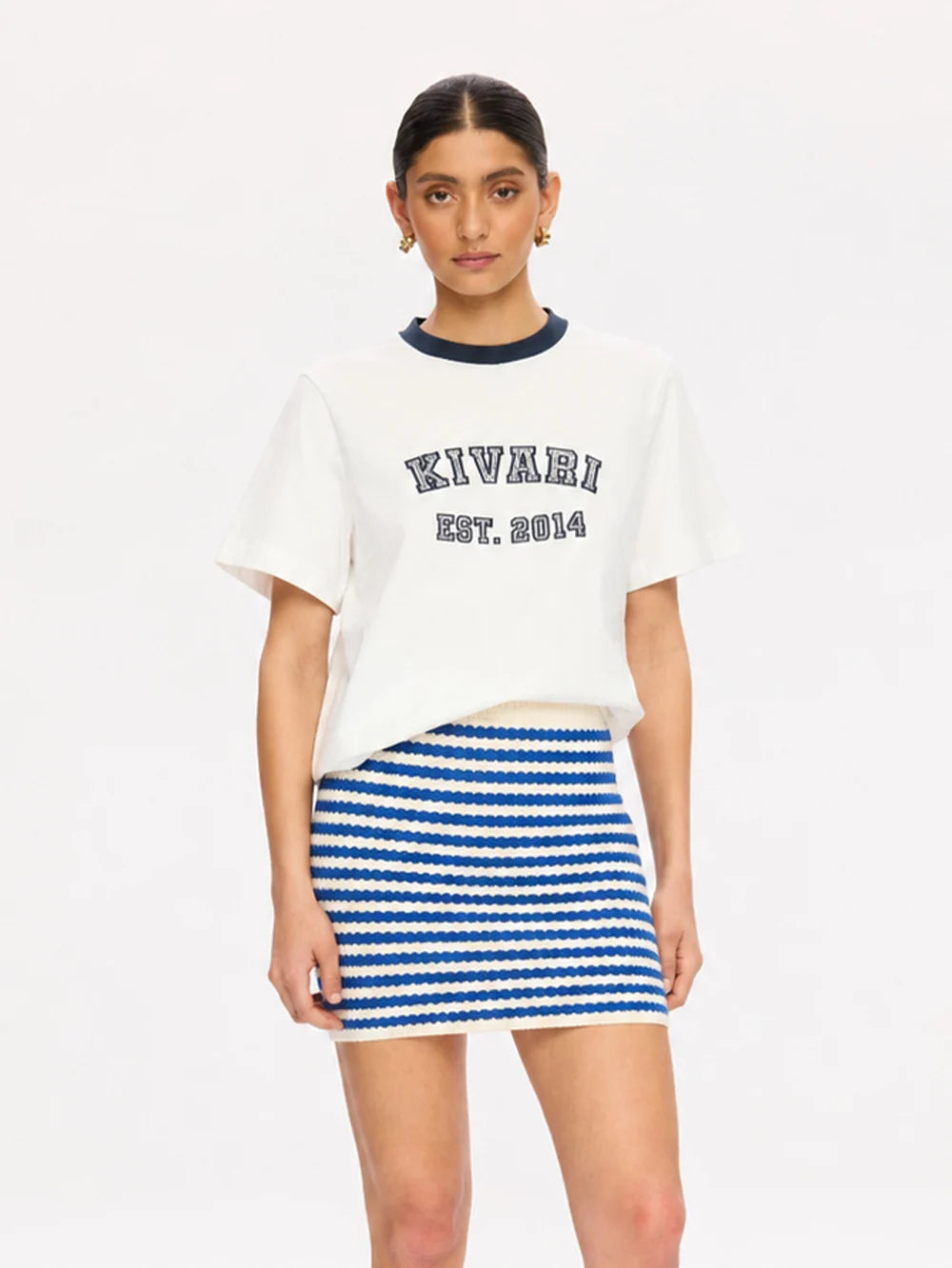 KIVARI | Corinne Knit Mini Skirt - Blue Stripe