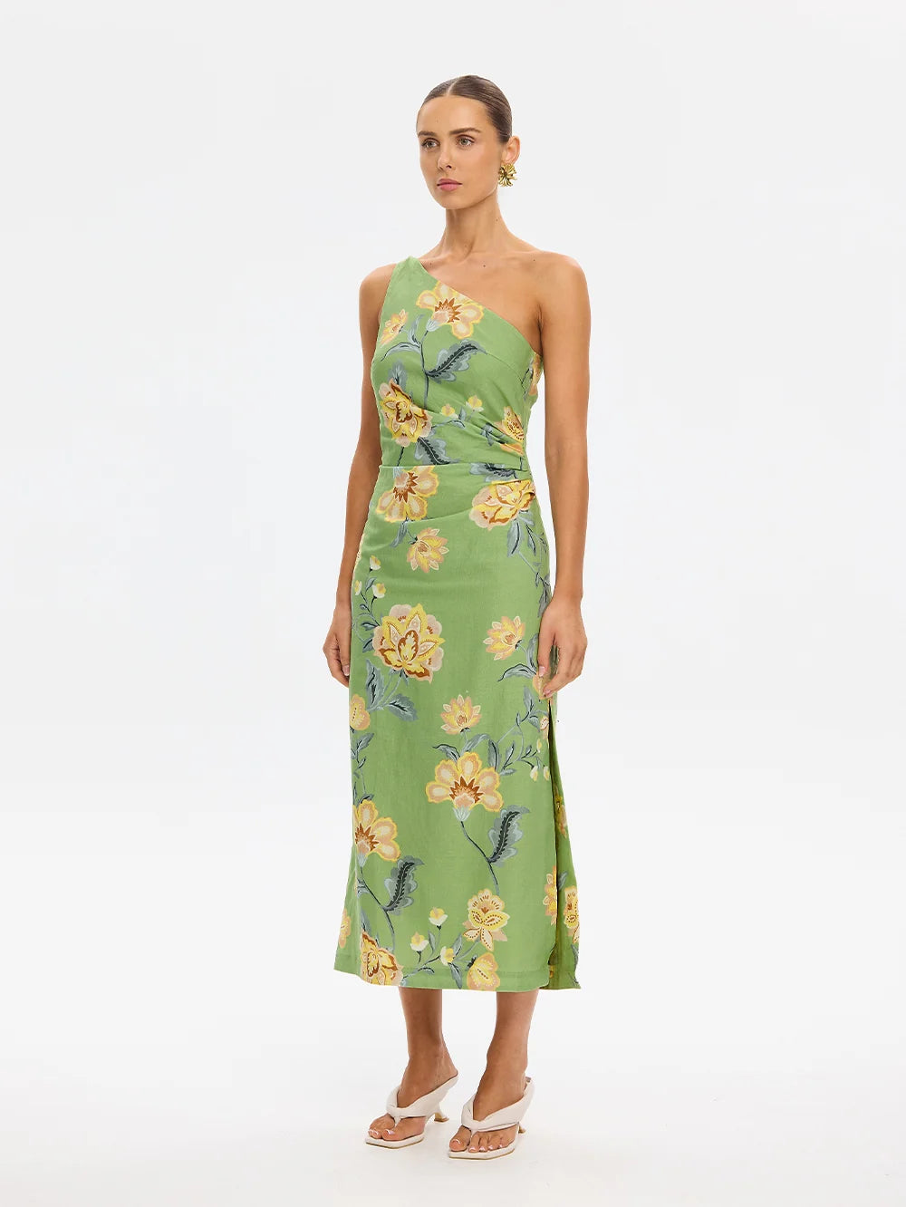 KIVARI | Eve One Shoulder Midi Dress - Green