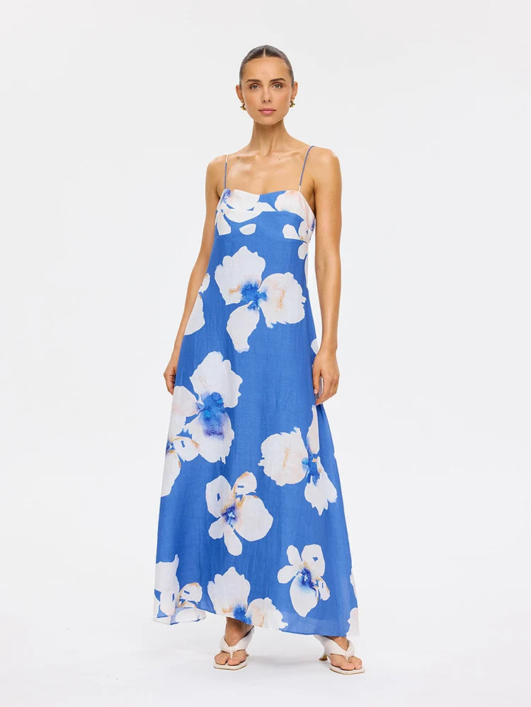 KIVARI | Rowena Strappy Maxi Dress - Blue