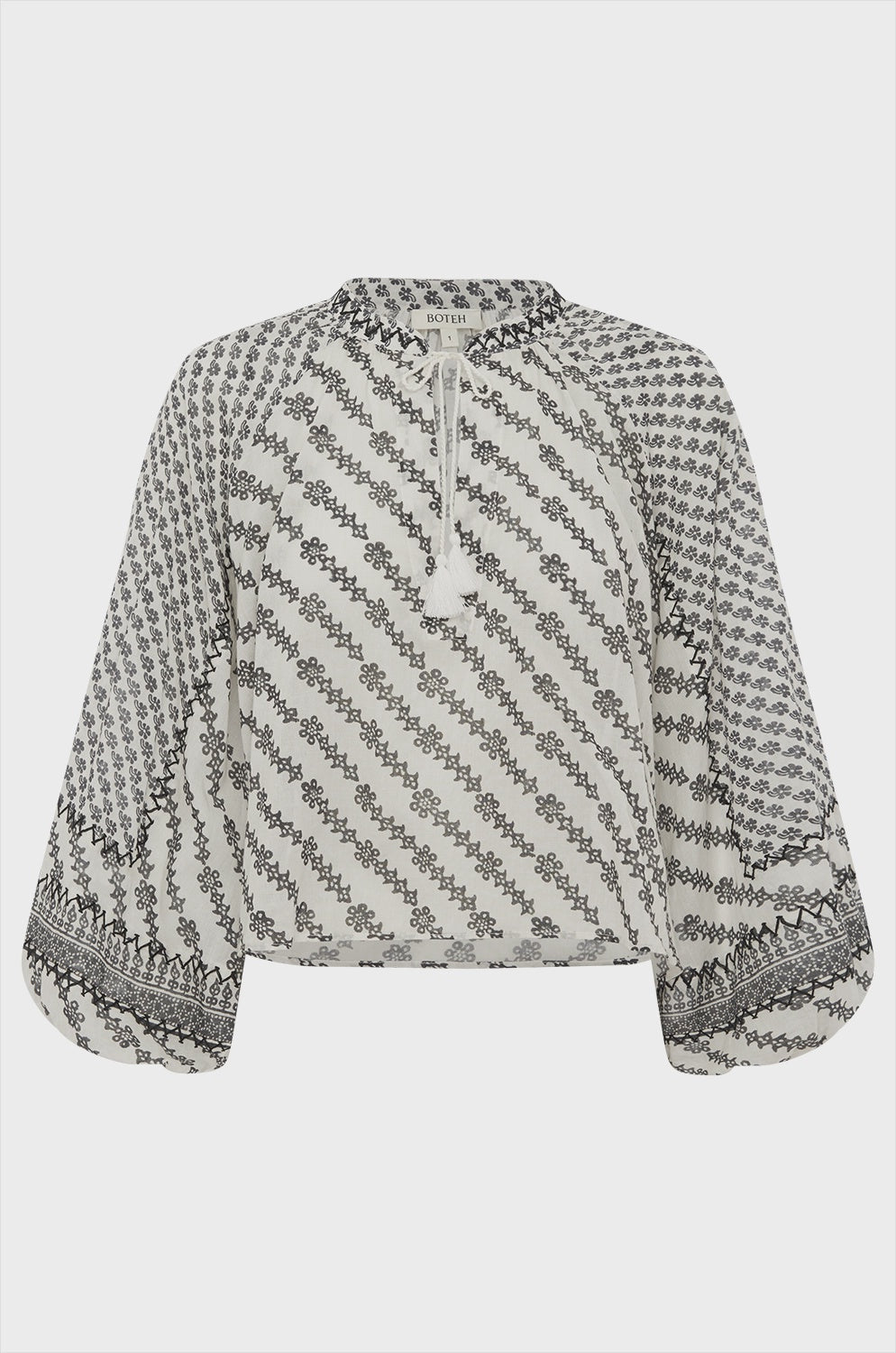 Boteh | Levante Embroidered Smock Blouse - Pebble Black