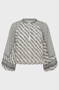 Boteh | Levante Embroidered Smock Blouse - Pebble Black