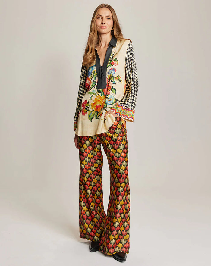 ME369 | Alora String Tie Collar Blouse - Jeans Lycra 225L31430