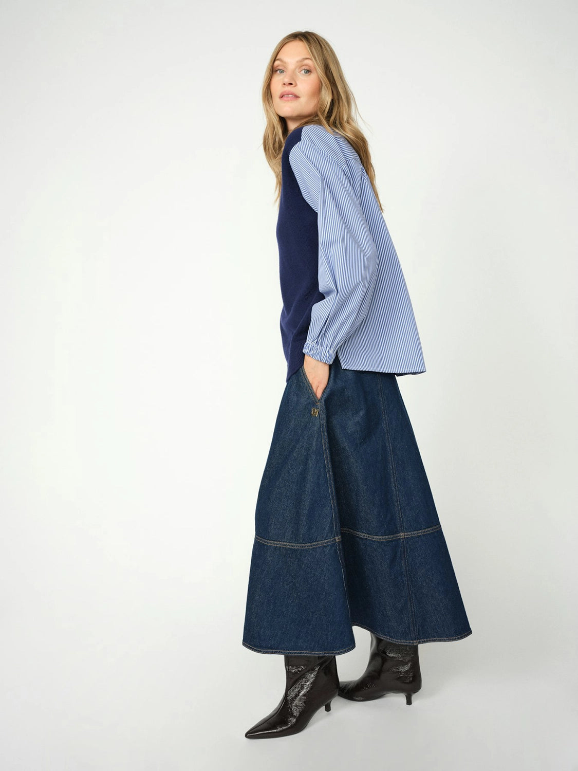 MOS MOSH | JUELLA LS STRIPE COMBI KNIT - MARITIME BLUE 173200