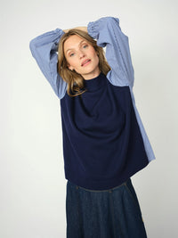 MOS MOSH | JUELLA LS STRIPE COMBI KNIT - MARITIME BLUE 173200