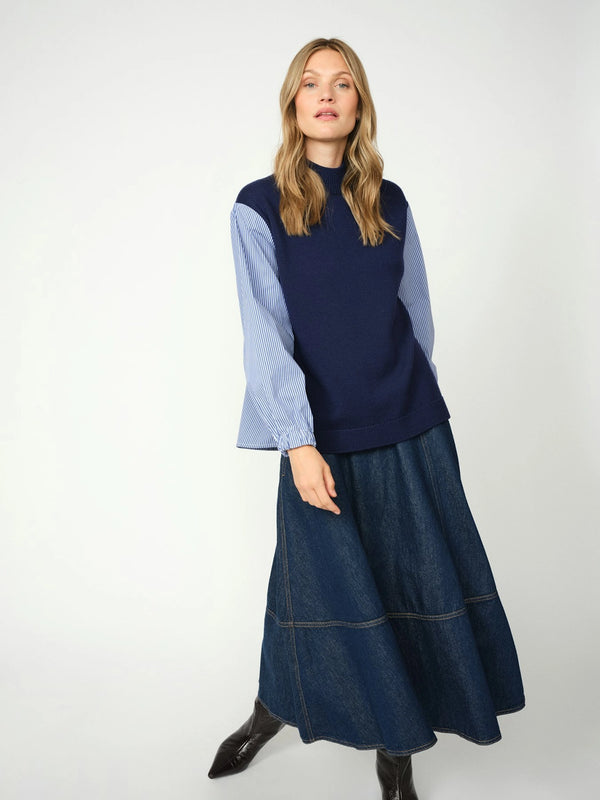 MOS MOSH | JUELLA LS STRIPE COMBI KNIT - MARITIME BLUE 173200