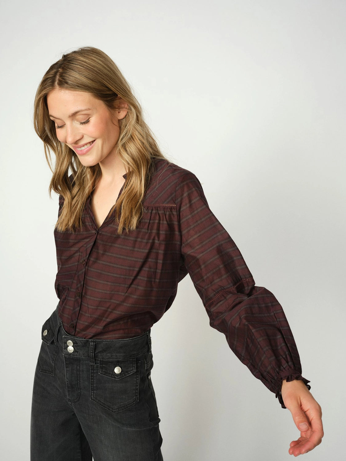 MOS MOSH | BENEDETTA SILKY SHIRT - FUDGE 173360