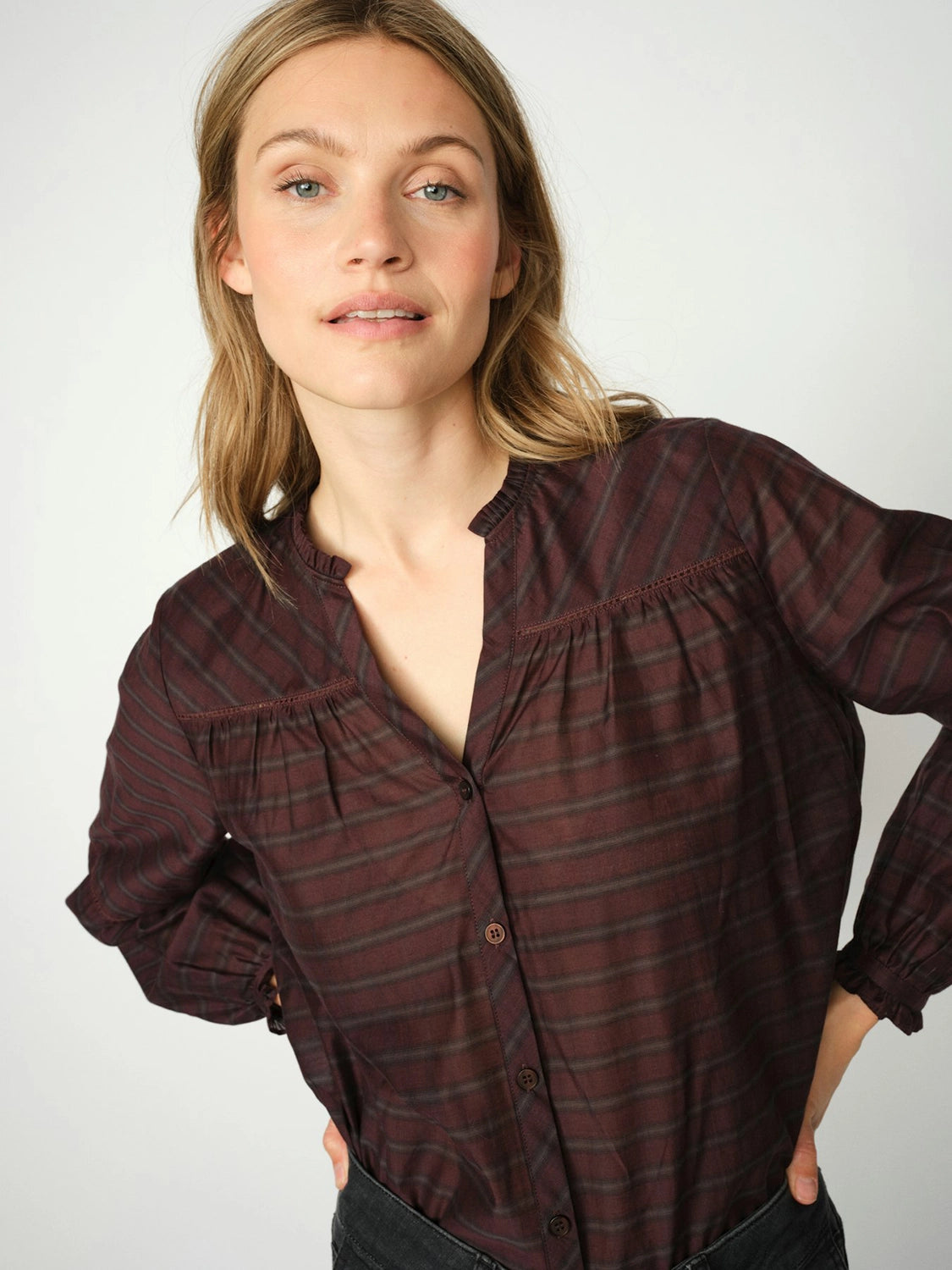 MOS MOSH | BENEDETTA SILKY SHIRT - FUDGE 173360