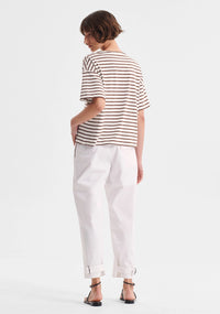 Morrison | Archie Stripe Tee - Mocha/White