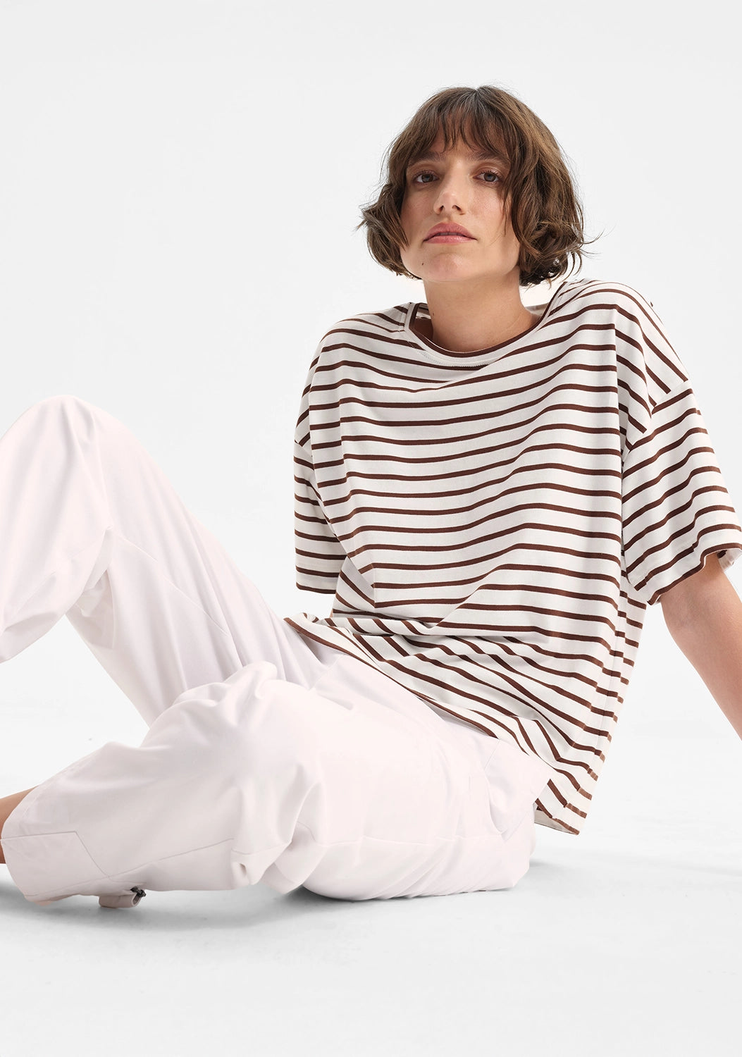Morrison | Archie Stripe Tee - Mocha/White