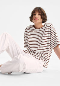 Morrison | Archie Stripe Tee - Mocha/White