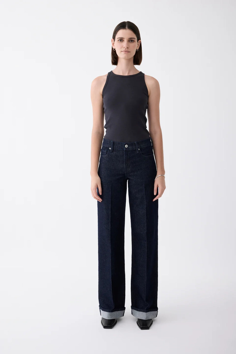 Outland Denim Mia Cuffed Mid Wide Long Jean Rinse