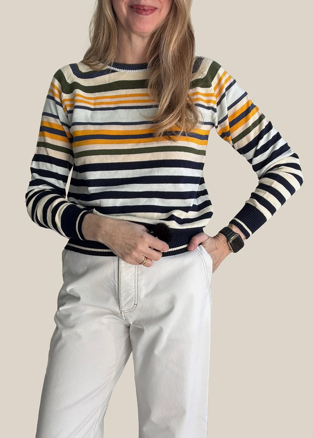 POL | SELA SPRING MULTI STRIPE KNIT - INK/MIST/SAFFRON