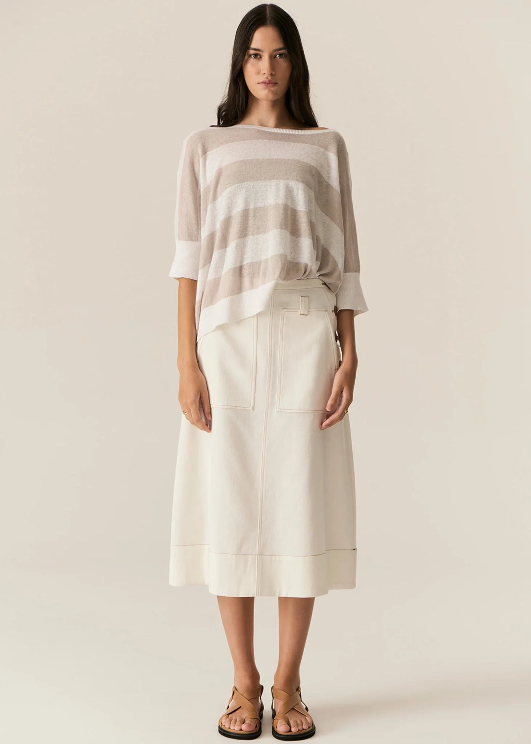 POL | MILTON STRIPE KNIT - WHITE/PEBBLE