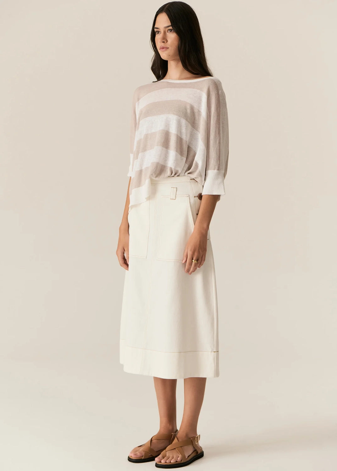 POL | MILTON STRIPE KNIT - WHITE/PEBBLE