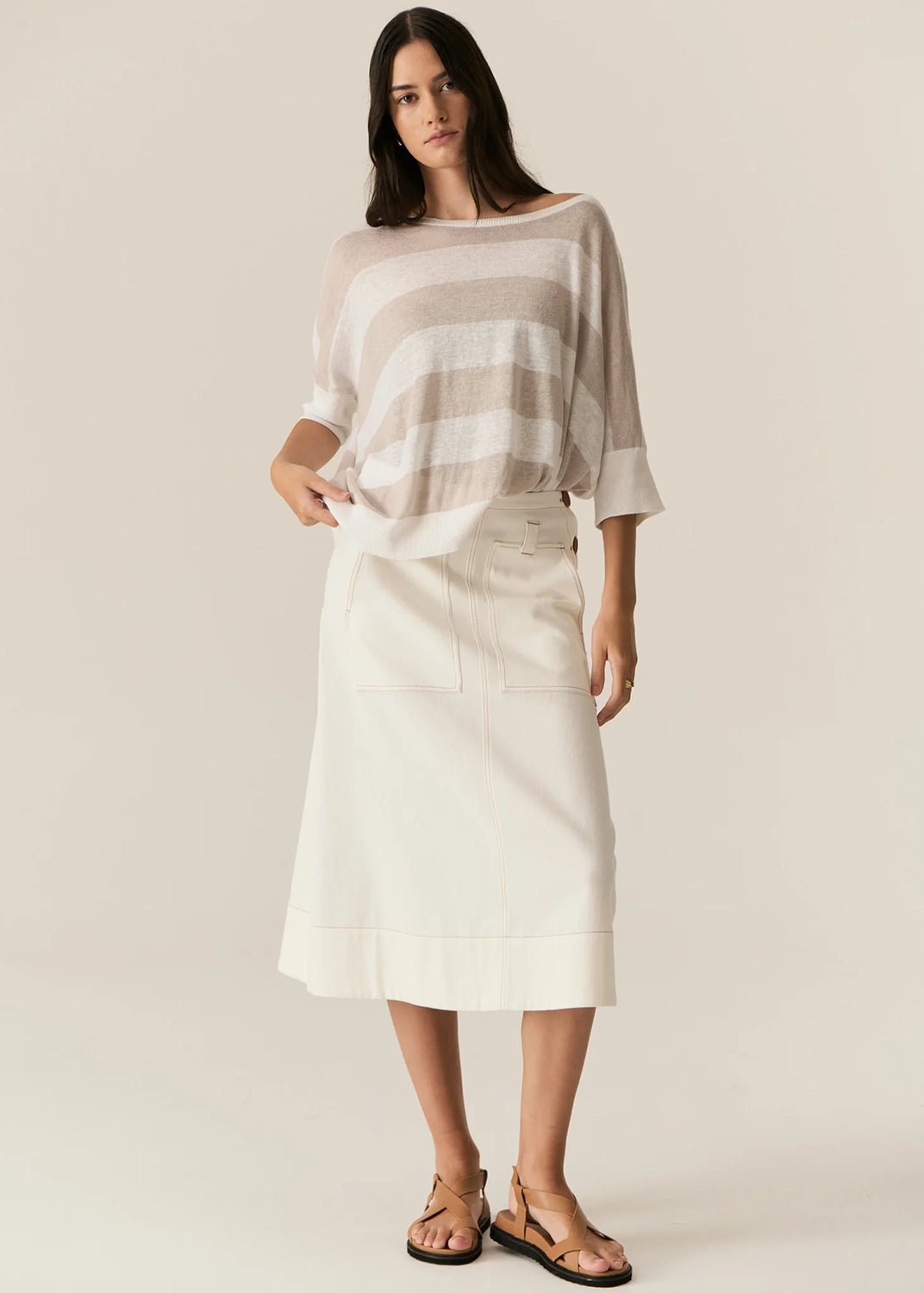 POL | MILTON STRIPE KNIT - WHITE/PEBBLE