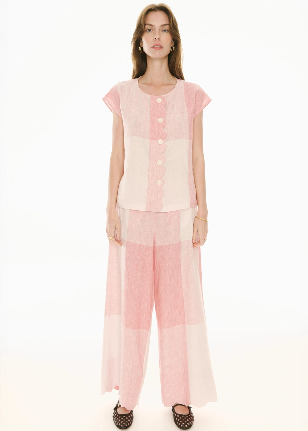 POL | SAFRIA PANT GINGHAM SCALLOP - PINK/RED GINGHAM