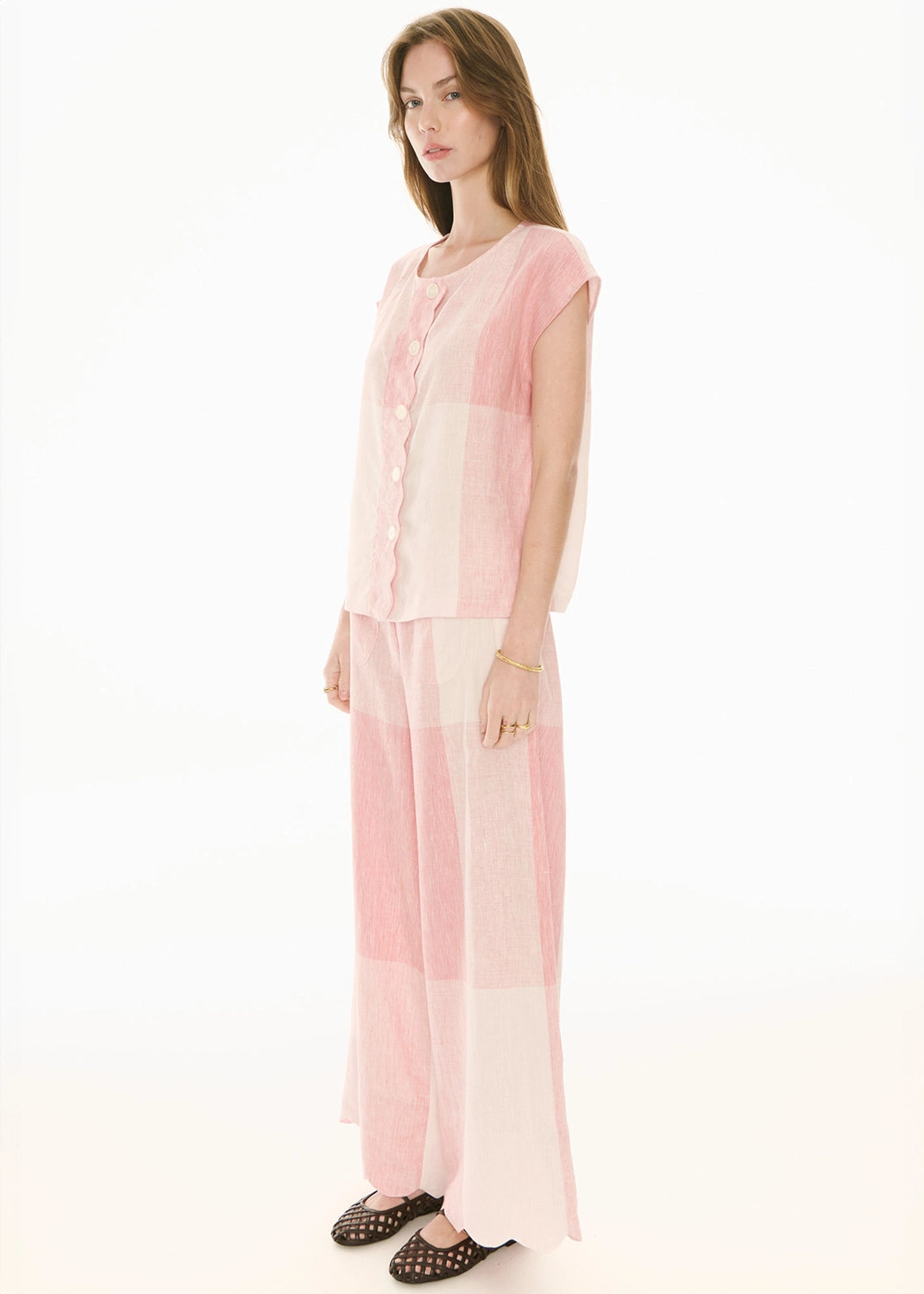 POL | SAFRIA PANT GINGHAM SCALLOP - PINK/RED GINGHAM