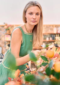 POL | MARLIN RAFFIA TRIM DRESS - GREEN