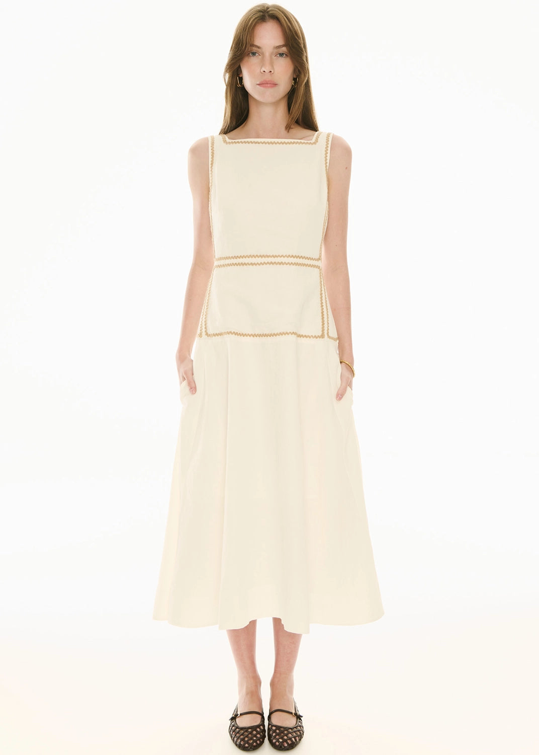POL | MARLIN RAFFIA TRIM DRESS - IVORY
