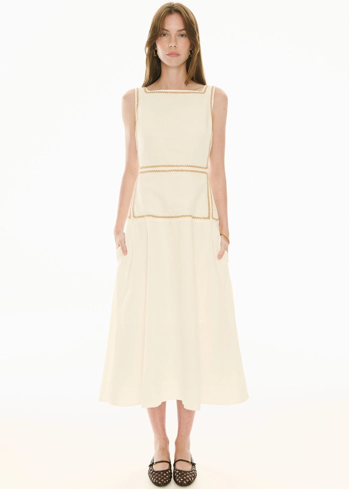 POL | MARLIN RAFFIA TRIM DRESS - IVORY
