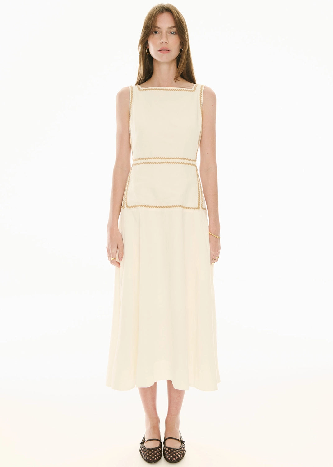 POL | MARLIN RAFFIA TRIM DRESS - IVORY