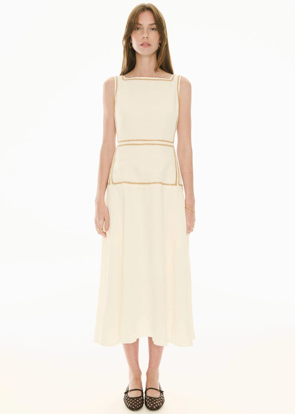 POL | MARLIN RAFFIA TRIM DRESS - IVORY
