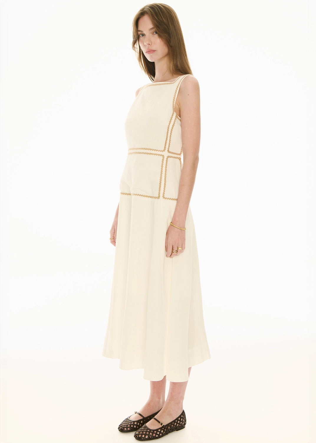 POL | MARLIN RAFFIA TRIM DRESS - IVORY