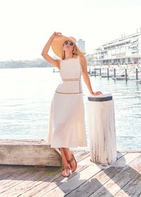 POL | MARLIN RAFFIA TRIM DRESS - IVORY