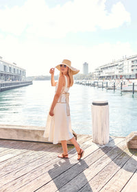 POL | MARLIN RAFFIA TRIM DRESS - IVORY