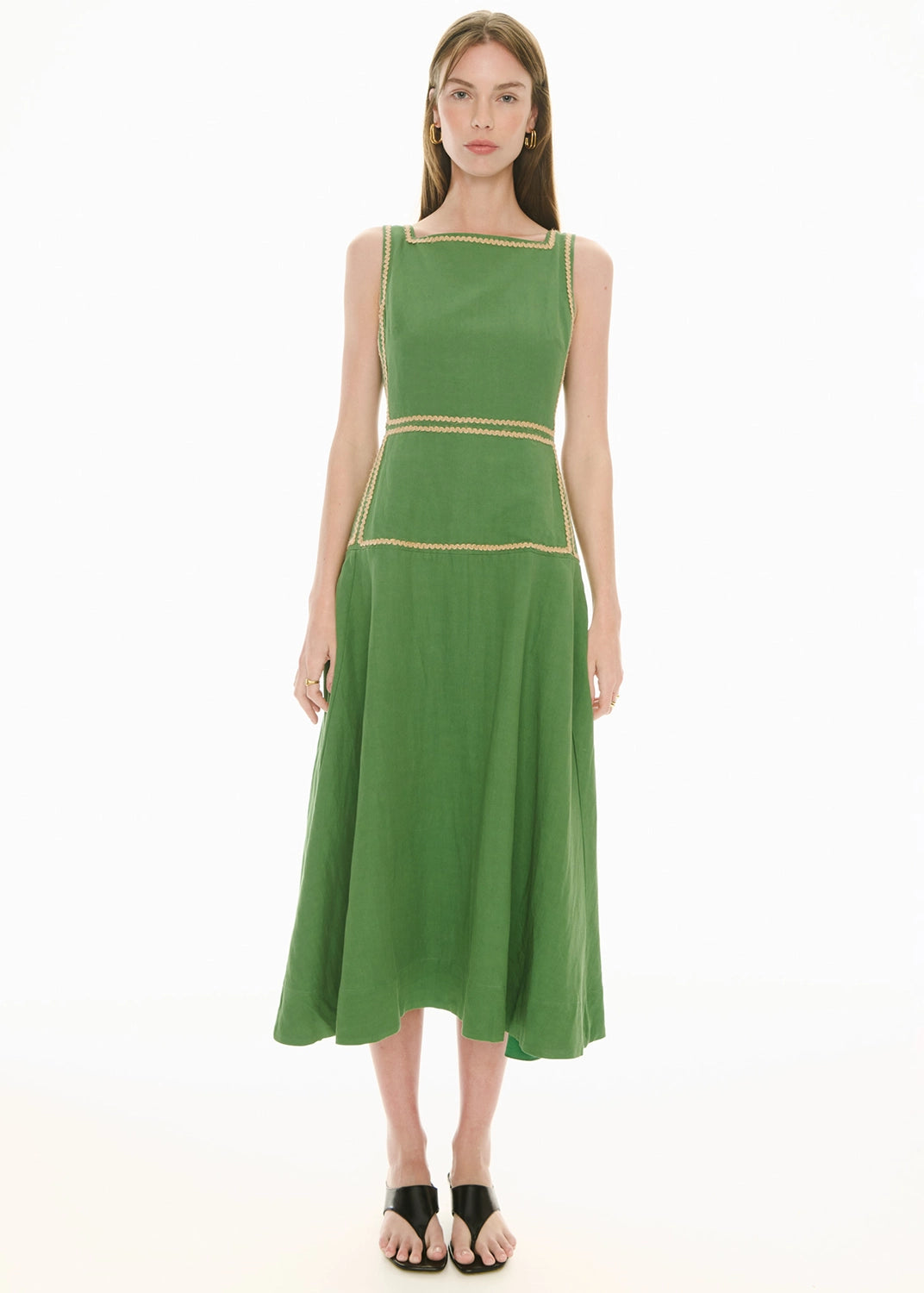 POL | MARLIN RAFFIA TRIM DRESS - GREEN